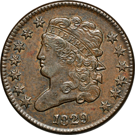 Four half-cent type pieces.