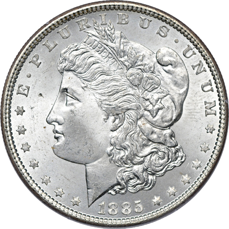 Seventeen certified Morgan dollars. MS-64.