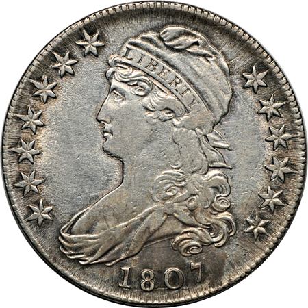 1807 Draped Bust (O-105,R.1), 1807 Capped Bust, 50 over 20 (O-112, R.1), 1807 Capped Bust, Small Stars (O-113a, R.3) and 1808 8 over 7 Capped Bust (O-101, R.1).