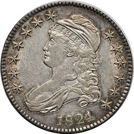 1824/1 (O-101, R.2), 1824 over-date (O-103, R.1), 1827/6 (O-101, R.2), 1829 over 1827 (O-102, R.2) and 1836 50 over 00 (O-116, R.2).