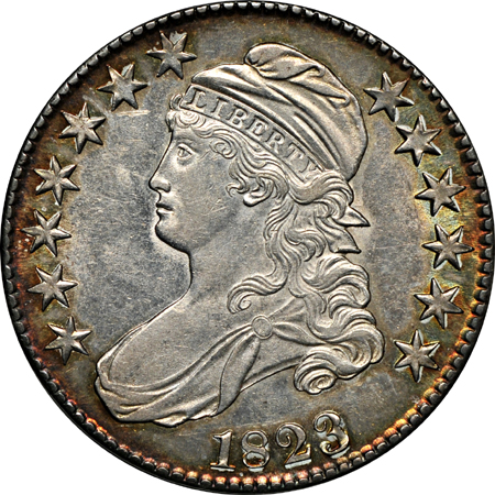 Thirteen Capped Bust half-dollars.