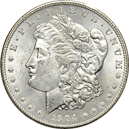 Twenty mint state 1904-O Morgan silver dollars.