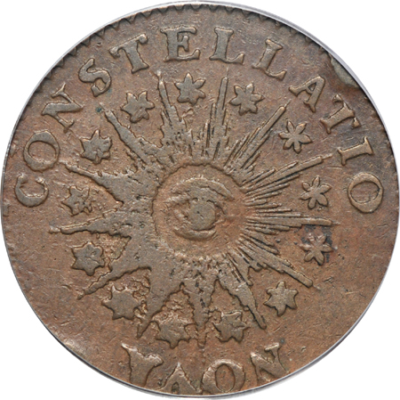 1785 Nova Constellatio Copper/ Pointed Rays Obverse/ Large US Reverse. Crosby 3-B, Breen 1111, R-2. PCGS XF-40.