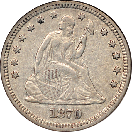 1839 "No Drapery", 1870 and 1888-S Seated Liberty quarters. NGC.