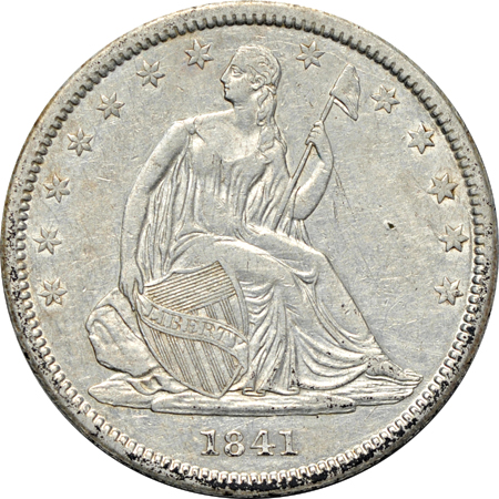 Four Seated Liberty half-dollars.