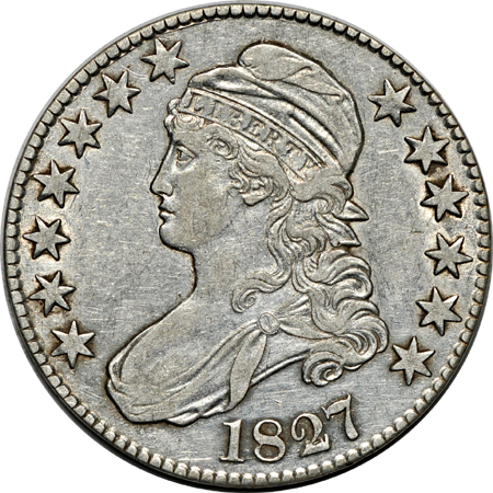 Twenty Capped Bust half-dollars.