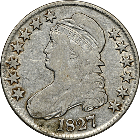 Twenty Capped Bust half-dollars.