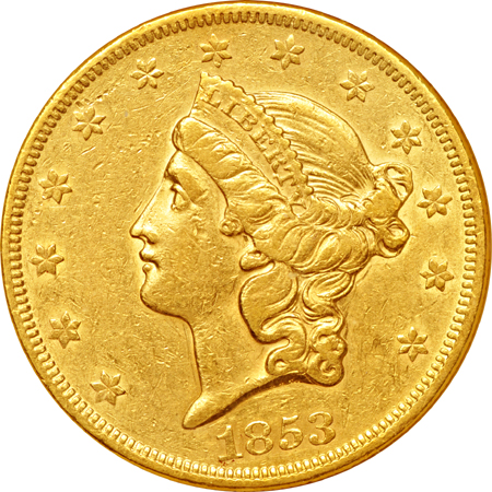 Five Piece 1853 U.S. Gold Type Set.