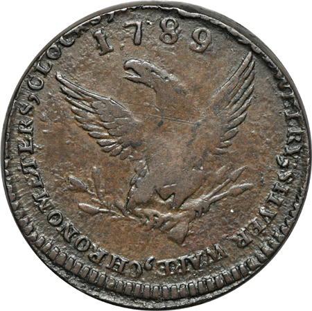 1789 Mott Token, thick planchet, plain edge. Breen 1020, Rarity-3, 157.7 grains. XF.