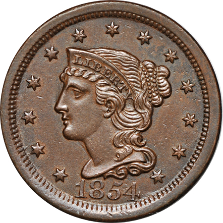 1854 Braided Hair Half Cent and Large Cent pairing.