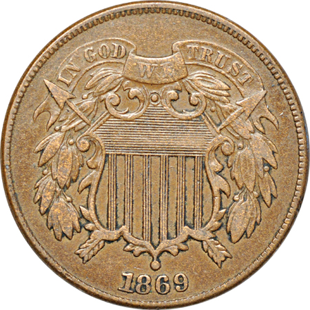 Partial Album of Two-Cent Pieces (1864 - 1872) and Nickel Three-Cent Pieces (1865 - 1889).