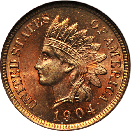 Three Indian Head cents and One Three-Cent piece. NGC