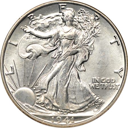 Four certified Walking Liberty half-dollars. NGC MS-65.