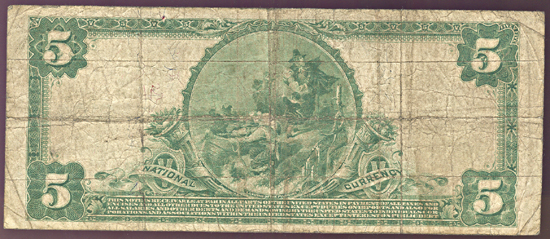 1902 $5.00. Santa Barbara, CA Charter# 2104 Blue Seal. VG.