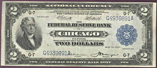 1918 $2.00 Chicago.  XF.