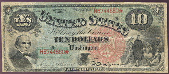 1869 $10.00.  VF.