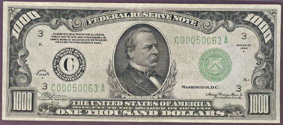 1934-A $1,000.00 Philadelphia Mule.  PMG VF-35.