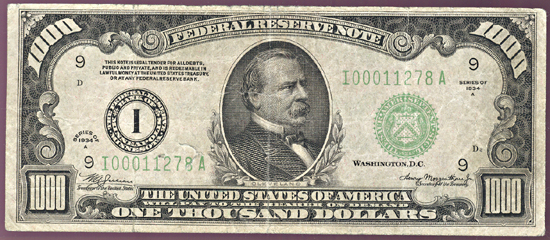 1934-A $1,000.00 Minneapolis.  F.