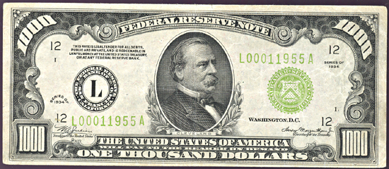 1934 $1,000.00 San Francisco.  XF.