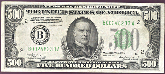 1934 $500.00 New York.  AU.