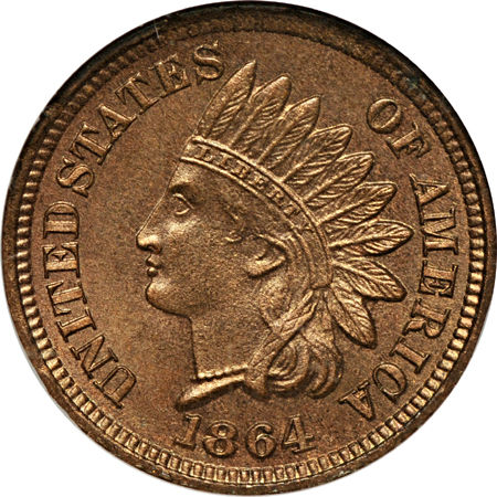 1864 Bronze w/o L. NGC MS-66 BN.