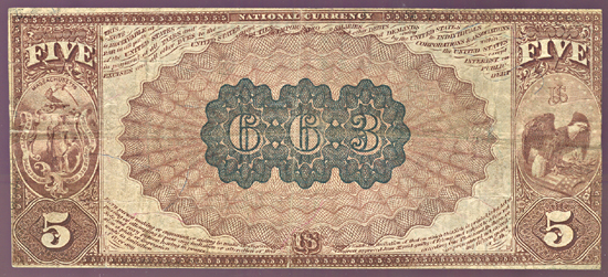 1882 $5.00. Canton, MA Charter# 663. Brown Back. F.