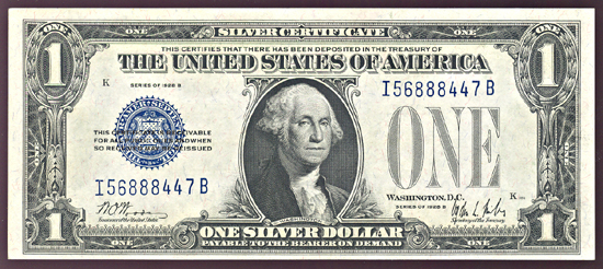 Seven "Funnyback" Silver Certificates.