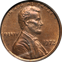 1972 doubled-die Lincoln cent. ANACS MS-63 RB.