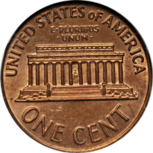 1972 doubled-die Lincoln cent. ANACS MS-63 RB.