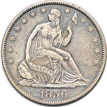 Seventeen Seated Liberty half-dollars.