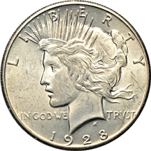 Album (1921 - 1935-S) of Peace dollars.