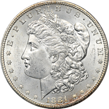 Seventeen certified Morgan dollars. MS-64.