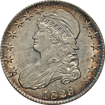 1824/1 (O-101, R.2), 1824 over-date (O-103, R.1), 1827/6 (O-101, R.2), 1829 over 1827 (O-102, R.2) and 1836 50 over 00 (O-116, R.2).