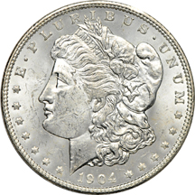 Twenty mint state 1904-O Morgan silver dollars.