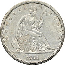 Four Seated Liberty half-dollars.