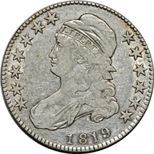 Twenty Capped Bust half-dollars.