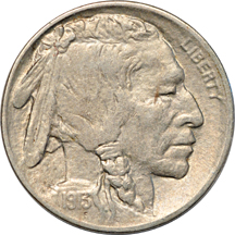 Eleven Buffalo nickels.