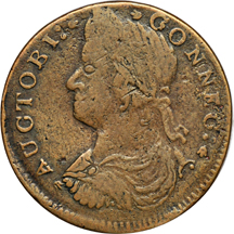 1787 Connecticut Copper, "AUCTOBI" variety. Miller 39.2-ee, Rarity-5, 122.2 grains. XF.