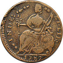 1787 Connecticut Copper, "AUCTOBI" variety. Miller 39.2-ee, Rarity-5, 122.2 grains. XF.