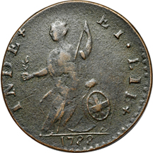 1788 Vermont Copper, "Horned Bust" obverse. Ryder 25, High Rarity-2, 121.5 grains. XF.