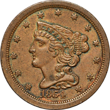 1854 Braided Hair Half Cent and Large Cent pairing.