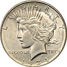 Album (1921 - 1935-S) of Peace dollars.