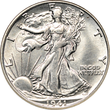 Six certified Walking Liberty half-dollars. NGC MS-63.