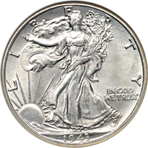 Twelve certified Walking Liberty half-dollars.