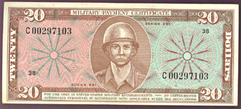 $20 Series 681 Military Payment Certificate.  XF.