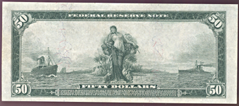 1914 $50.00 St. Louis.  Blue Seal. AU.