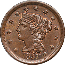 1857 Large Date. PCGS MS-65BN.