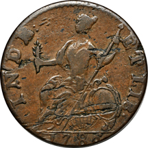 1786 Connecticut Copper (Miller 5.4-G, R-2, 131.4 grains). XF.