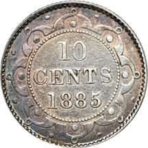 1885 Newfoundland 10 Cents, Victoria, KM-3. AU.