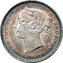 1858 Canada 20 Cents, Victoria, KM-4. MS-60.
